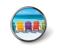 Broche ronde en métal représentant des chaises de plage colorées, jolis badges décoratifs, bijoux pour hommes et femmes