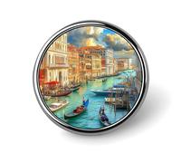 Broche ronde en métal représentant le Grand Canal de Venise, joli bijou décoratif pour homme et femme