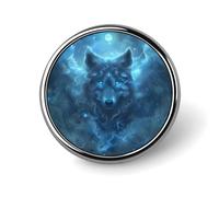 Broche ronde en métal représentant le roi loup ailé et la lune, joli badge décoratif pour homme et femme