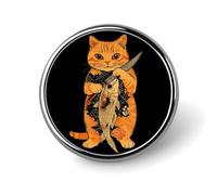 Broche ronde en métal représentant un poisson tueur de chats, pour cravate, chapeau, chemise, vêtements, sacs, décoration