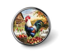 Broche ronde en métal représentant une ferme de coqs et de poules, pour revers, cravate, badge, bouton commémoratif, pour chapeau, chemise, vêtements, sacs, décoration
