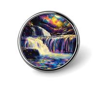 Broche ronde en métal représentant une rivière magique au clair de lune, joli badge décoratif pour homme et femme