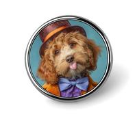 Broche ronde en ruban orange tophat marron pour homme et femme - Badge tendance pour robe, veste, sac à dos