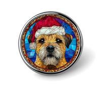 Broche ronde en verre teinté avec chapeau de Père Noël Border Terrier pour homme et femme