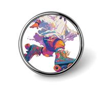 Broche ronde fantôme sur patins à roulettes pour homme et femme - Badge tendance - Épinglette pour robe, veste, sac à dos