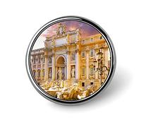 Broche ronde Fontaines de Rome, Italie, épingle à cravate unisexe lisse, badge léger, bijoux artisanaux, décoration pour costume, accessoire pour homme et femme