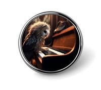 Broche ronde Hibou jouant du piano, en alliage d'aluminium, légère et tendance, accessoire de mode pour hommes et femmes.