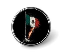 Broche ronde humoristique en métal représentant le drapeau mexicain sous l'orage (2,5 cm) | Accessoires de mode originaux pour hommes et femmes : vêtements, chapeaux, sacs, cravates.