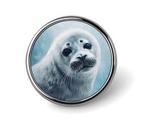 Broche Ronde imprimée avec Peinture de Phoque du Groenland. Un Accessoire Indispensable pour Les Femmes branchées. Idéal pour la Saint-Valentin, Un Anniversaire ou Une Remise de diplôme.
