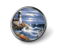 Broche Ronde imprimée avec Peinture Diamant Phare. Un Accessoire Indispensable pour Les Femmes branchées. Idéal pour la Saint-Valentin, Un Anniversaire ou Une Remise de diplôme.