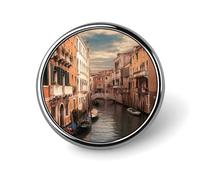 Broche ronde insigne représentant une magnifique vue des canaux de Venise, en alliage d'aluminium, légère et tendance, accessoire de mode pour hommes et femmes.