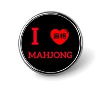 Broche ronde « J’adore le Mahjong » humoristique en métal (2,5 cm) | Accessoires de mode originaux pour hommes et femmes (vêtements, chapeaux, sacs, cravates).