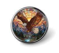 Broche ronde Majestic Pygargue chauve au-dessus des sommets des montagnes pour homme et femme - Broche tendance pour collier, robe, veste, sac à dos
