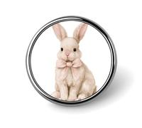 Broche ronde mignonne avec un lapin heureux assis