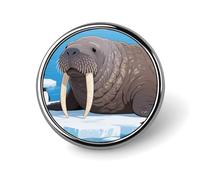 Broche ronde mignonne en émail représentant un morse sur un serpent de glace arctique, unisexe, pour vêtements, chapeaux, sacs et sacs à dos.