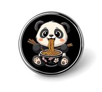 Broche ronde mignonne en métal représentant un panda et des nouilles ramen japonaises, accessoire de mode pour hommes et femmes.