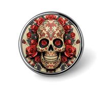 Broche ronde, motif tête de mort en sucre rose rouge, broche mignonne de dessin animé, épinglette pour vêtements, sac à dos, chapeau, décoration, 2,5 x 2,5 cm, métal, sans pierre précieuse, 1*1 IN,