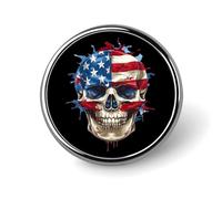 Broche ronde motif tête de mort, motif drapeau américain, épingle à revers, cravate, costume, robe, accessoires de mariage, anniversaire, pour hommes et femmes