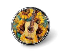 Broche ronde musicale en forme de tournesol et de guitare rétro pour femme, homme, employé de bureau, enseignant, décoration