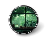Broche ronde nature verte tranquille, badge, épingle à cravate pour femmes, hommes, employés de bureau, enseignants, décoration