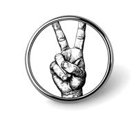 Broche ronde noire et blanche avec signe de paix pour homme et femme