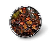 Broche ronde papillon monarque de 2,5 cm en émail et alliage d'aluminium, idéale pour chapeaux, vestes, sacs à dos et costumes. Accessoire tendance et élégant, parfait comme cadeau ou souvenir.