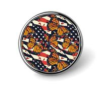 Broche ronde papillon monarque drapeau américain, accessoire de cravate, costume ou robe pour homme et femme, idéale pour un mariage ou un anniversaire.