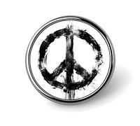 Broche ronde peinte avec signe de paix noir sur blanc pour homme et femme