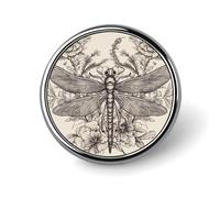Broche ronde personnalisée avec motif floral et libellule dessinés à la main, épingle à cravate tendance pour homme et femme, accessoire de mode.