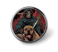 Broche ronde personnalisée avec tête de mort et chien, pour décoration de vêtements