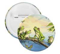 Broche ronde personnalisée en fer blanc avec de nombreuses grenouilles chantant sur les branches - Pour enseignants, infirmières, médecins, personnel, cadeau de fête, 5PCS, Plastique, Plastiques