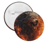 Broche ronde personnalisée en fer blanc avec motif loup sauvage dans le feu - Convient pour les enseignants, les infirmières, les médecins, le personnel, les cadeaux de fête, 1Pcs, Plastique