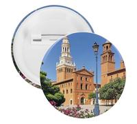 Broche ronde personnalisée en fer blanc avec motif villes espagnoles - Convient pour les enseignants, les infirmières, les médecins, le personnel - Accessoire de fête, 1PCS, Plastique, Plastiques