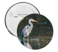Broche ronde personnalisée en fer blanc imprimé héron gris dans l'eau - Grand bouton artisanal - Convient pour les enseignants, les infirmières, les médecins, le personnel, les cadeaux de fête, 1Pcs