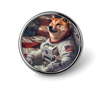 Broche ronde personnalisée représentant un chien Shiba Inu, représentant un astronaute américain, pour la décoration de vêtements