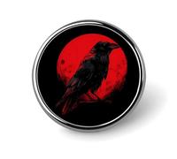 Broche ronde Raven Red Moon, accessoire de mode pour hommes et femmes.