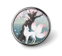 Broche ronde « Renard sous le pêcher », badge en émail mignon pour homme/femme, épingle de cravate, accessoire de mode, bijou