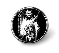 Broche ronde représentant Jésus-Christ devant le drapeau américain, accessoire de mode pour hommes et femmes : insigne, épingle à col, robe, veste, sac à dos.