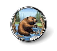 Broche ronde représentant un castor affairé, style vintage, en métal, à porter comme accessoire de col, pull, sac à dos ou pour une femme, une mère ou une mariée. Idéale pour un revers, une étole ou t