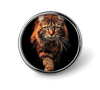 Broche ronde représentant un chat majestueux marchant vers l'avant, accessoire de mode pour hommes et femmes : insigne, épingle à col, robe, veste, sac à dos.