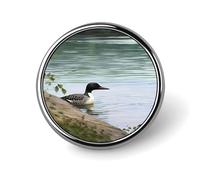 Broche ronde représentant un huard, oiseau de la nature, à porter comme épingle à revers ou châle. Insigne vintage en métal, style cercle. Bijou décoratif pour costume, pull ou sac à dos. Cadeau id