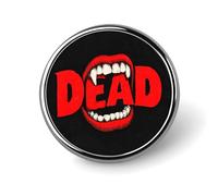 Broche ronde représentant une bouche de diable rouge dévorant le mot DEAD, accessoire de mode pour hommes et femmes : insigne, épingle à col, robe, veste, sac à dos.