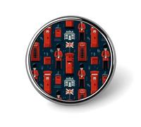 Broche ronde représentant une cabine téléphonique de parade du drapeau britannique, accessoire de costume pour homme et femme, idéale pour un mariage ou un anniversaire.