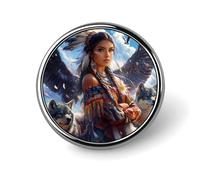 Broche ronde représentant une femme amérindienne louve, accessoire de mode pour hommes et femmes.