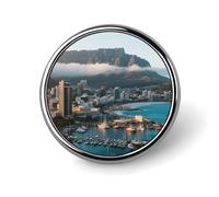 Broche ronde représentant une vue de la ville du Cap - Idéale pour décorer un sac à dos, une veste, une chemise ou un costume. Cette broche décorative est parfaite pour les hommes et les femmes. Ell