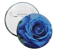 Broche ronde romantique en fer blanc avec rose bleue - Grand bouton artisanal - Convient pour les enseignants, les infirmières, les médecins, le personnel, les cadeaux de fête, 5PCS, Plastique
