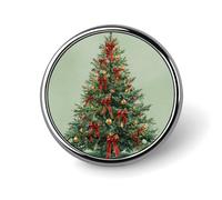 Broche ronde sapin de Noël ornée de nœuds rouges et de décorations dorées, pour homme et femme. Badge tendance à épingler pour col, robe, veste, sac à dos. Accessoires