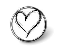 Broche ronde simple dessinée à la main en forme de cœur noir pour homme et femme - Badge tendance pour robe, veste, sac à dos