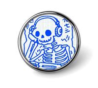 Broche ronde squelette avec écouteurs pour homme et femme - Badge tendance - Pour robe, veste, sac à dos