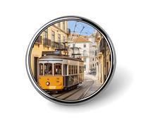 Broche ronde style tramway de Lisbonne, épingle à revers/châle, insigne vintage en métal, bijou décoratif pour costume, pull, sac à dos, cadeau pour femme, mère ou mariée